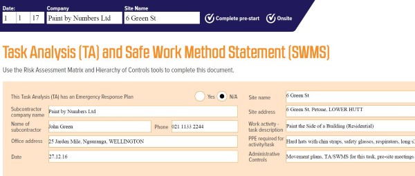 Task Analysis Safe Work Method Statement